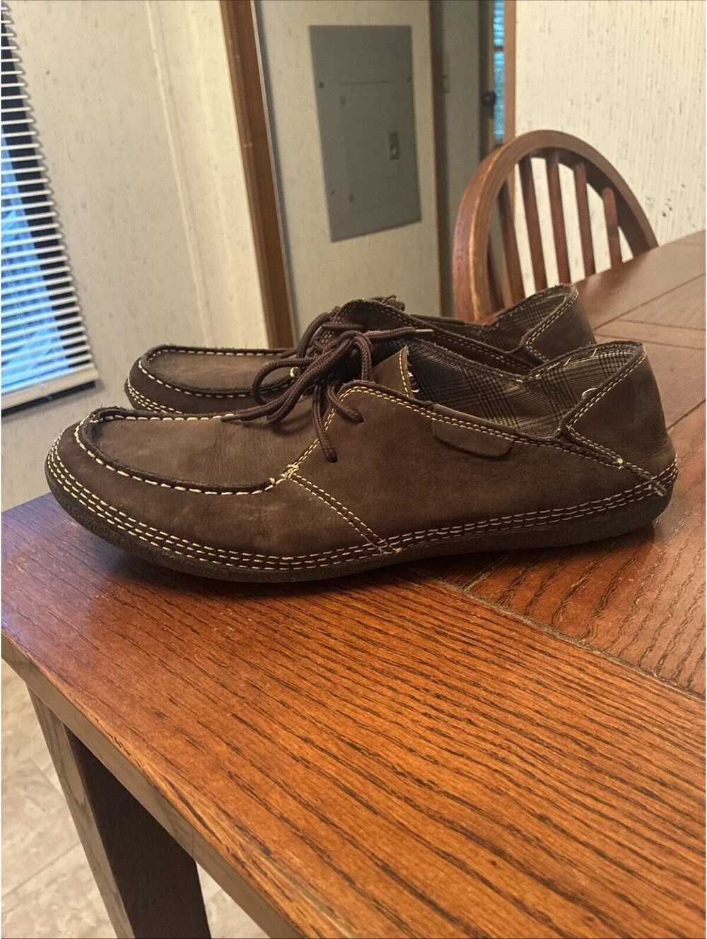 Muk Luks Shoes Men’s 12 Brown Cow Leather Lace-Up Casual Loafer Rubber Sole